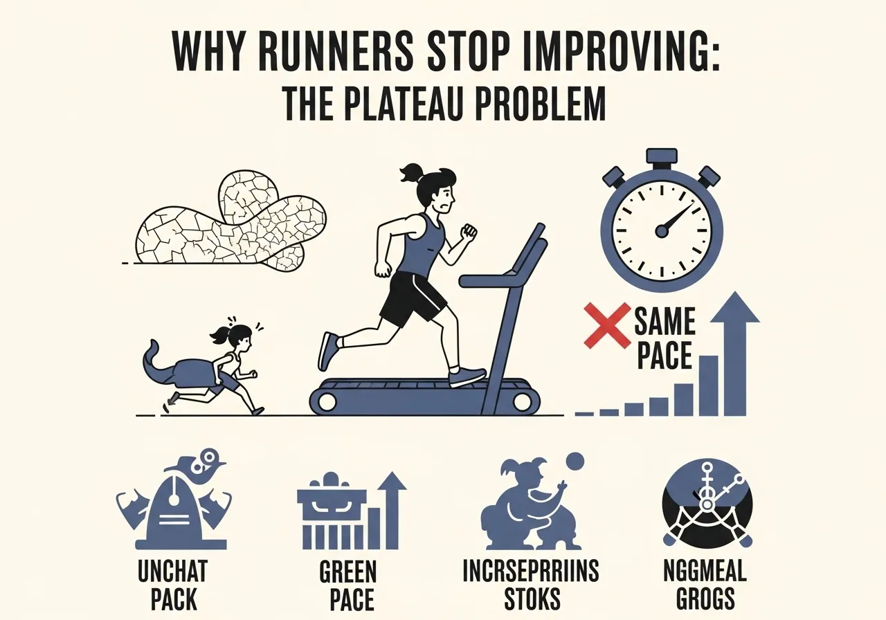 running plateau reasons guide showing same pace every run skipping easy run ignoring long run too much too soon 10 percent rule