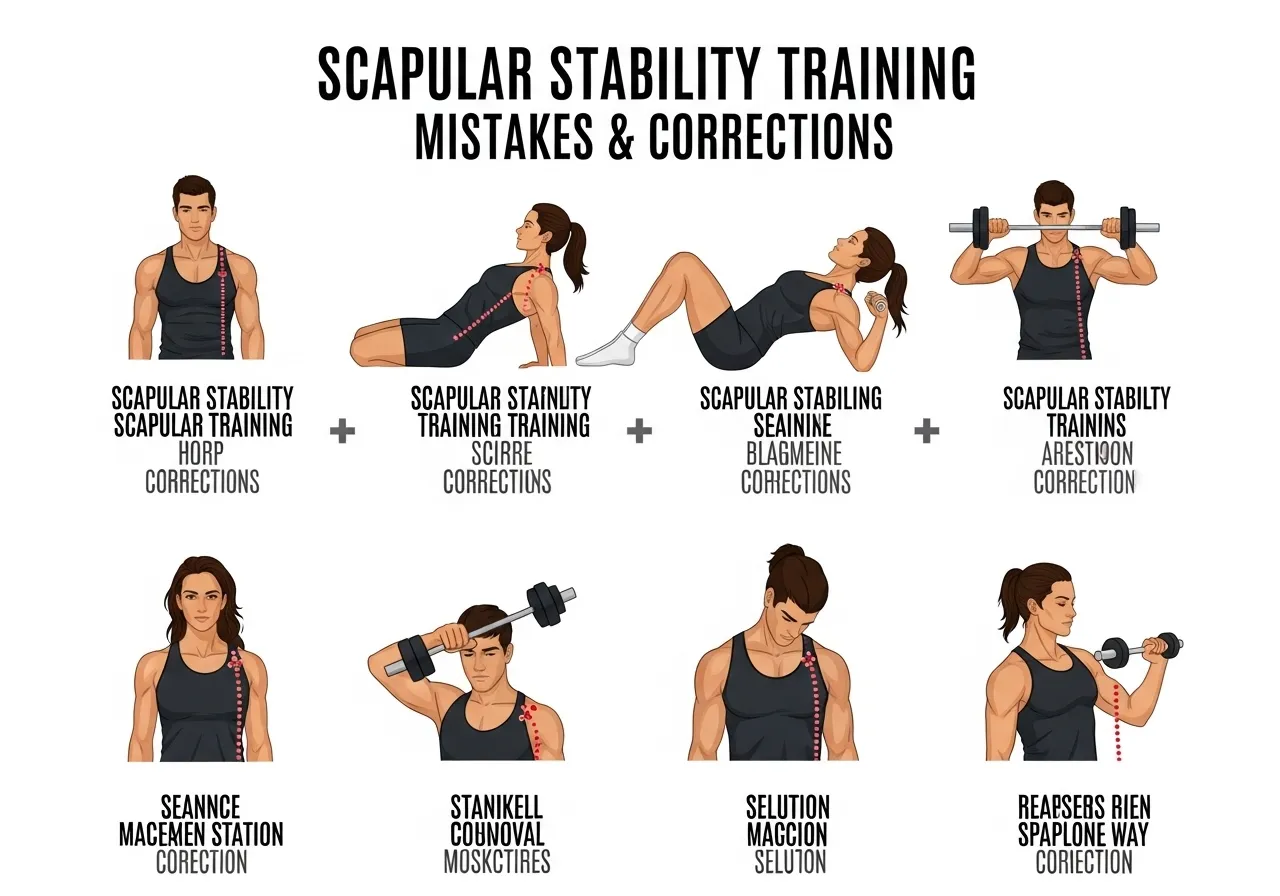 scapular training mistakes guide showing arm movement instead of scapula too much load too early treating as optional no integration into compound lifts