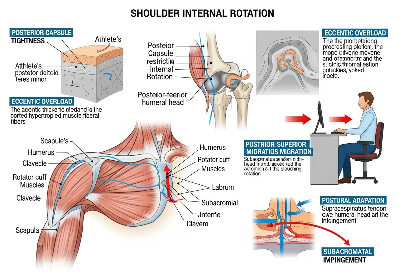 shoulder internal rotation anatomy posterior capsule restriction GIRD mechanism supraspinatus impingement desk worker athlete difference