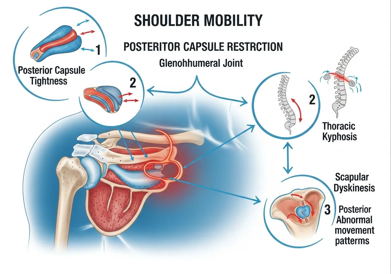 shoulder mobility anatomy glenohumeral joint posterior capsule restriction thoracic spine scapular stability connection causes