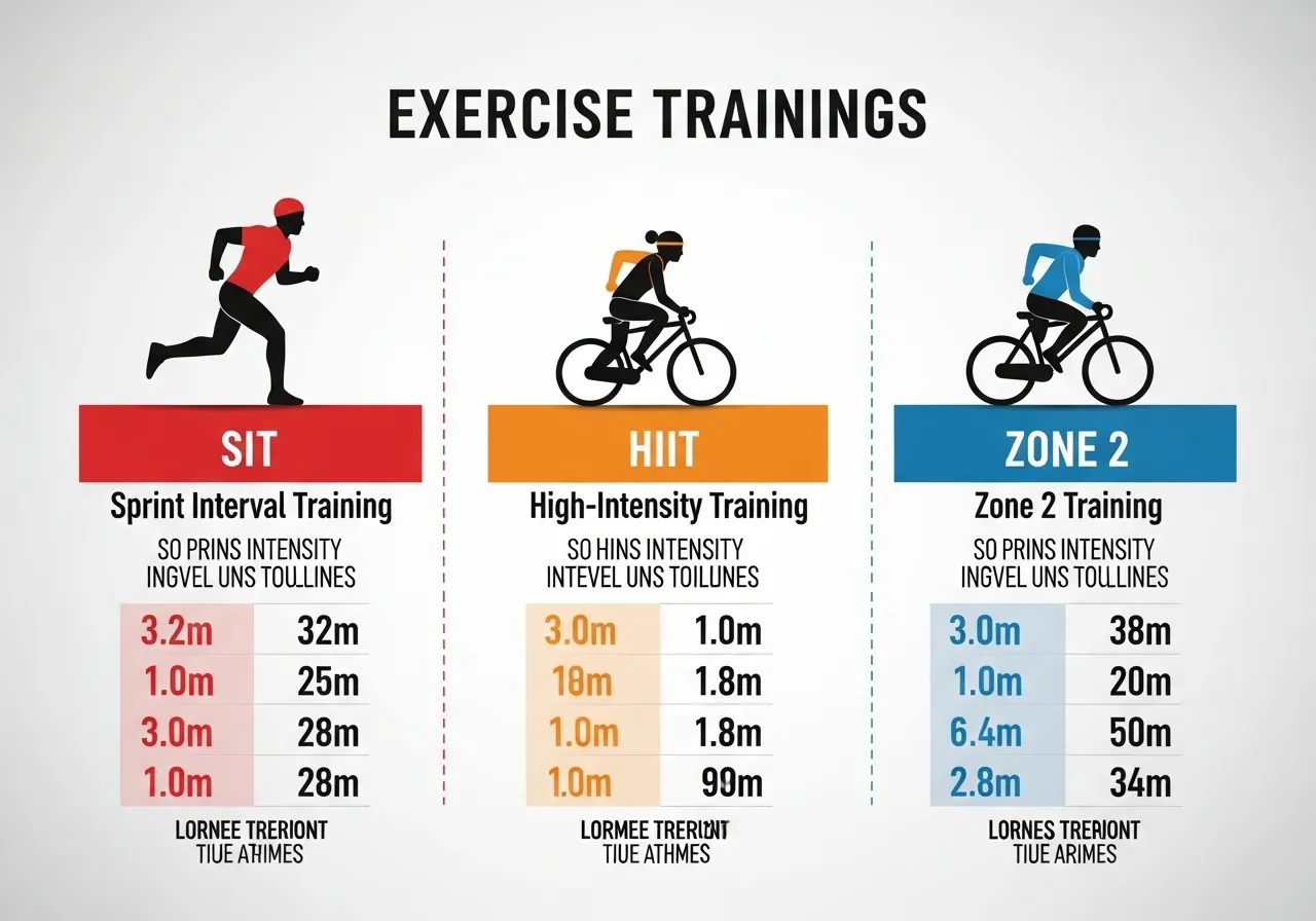 SIT vs HIIT vs Zone 2 intensity comparison table alactic system energy system differences when to use each