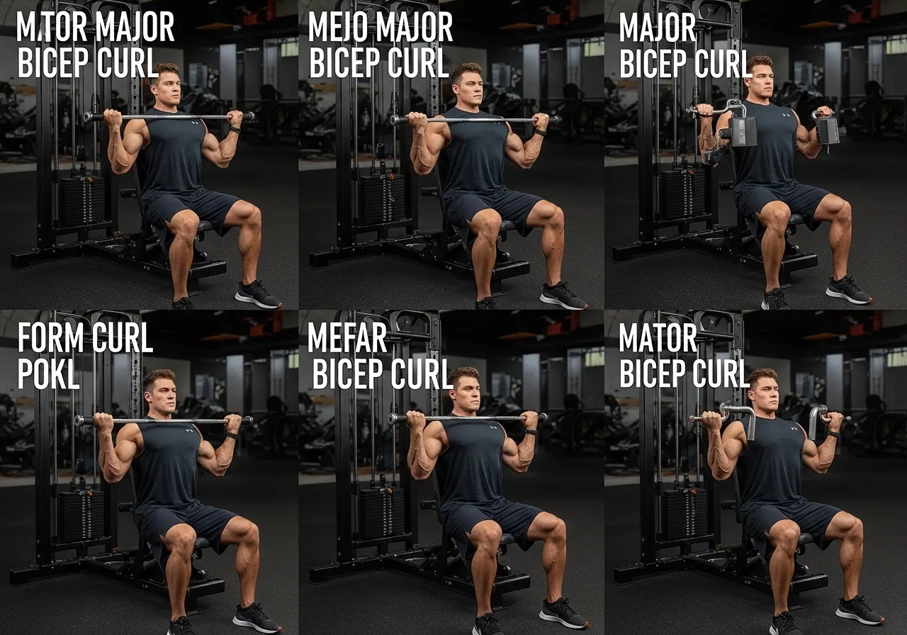 six bicep curl variations barbell EZ-bar dumbbell incline preacher hammer