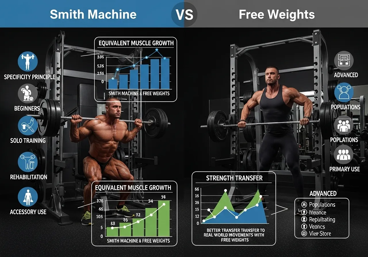 Smith machine hypertrophy free weight specificity principle populations beginners solo