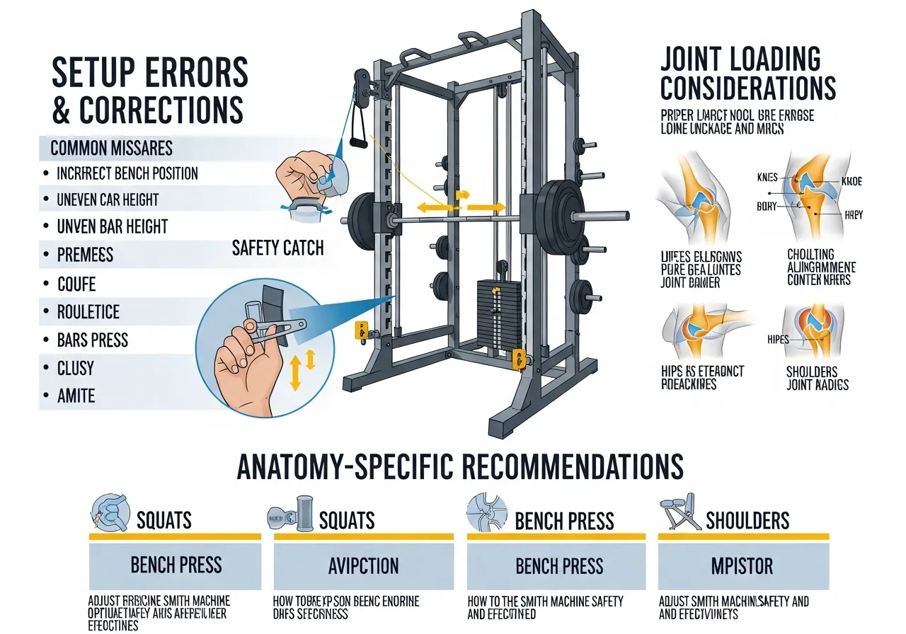 Smith machine safety catches setup errors corrections table joint loading anatomy