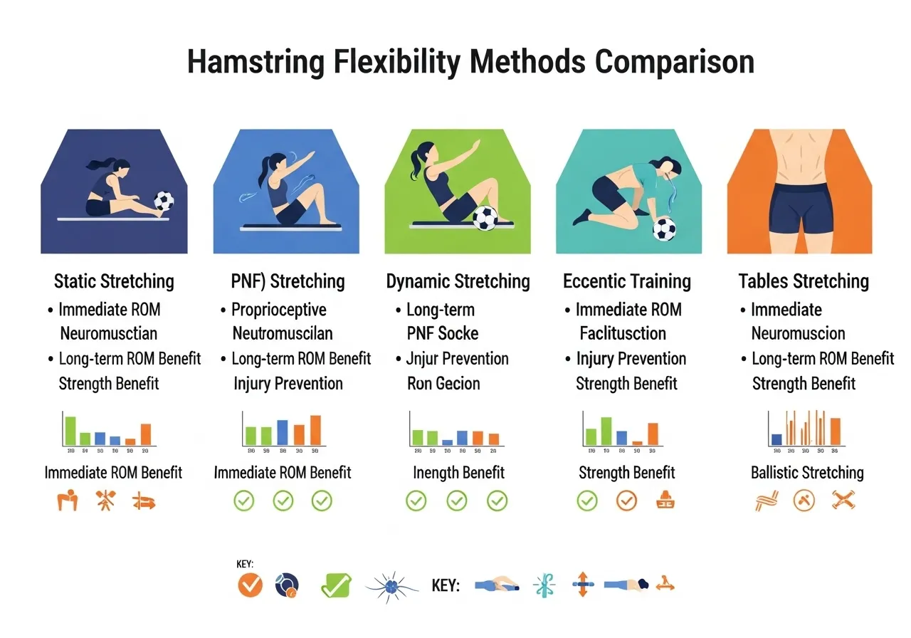 static stretching vs eccentric loading vs PNF hamstring flexibility injury prevention comparison table research