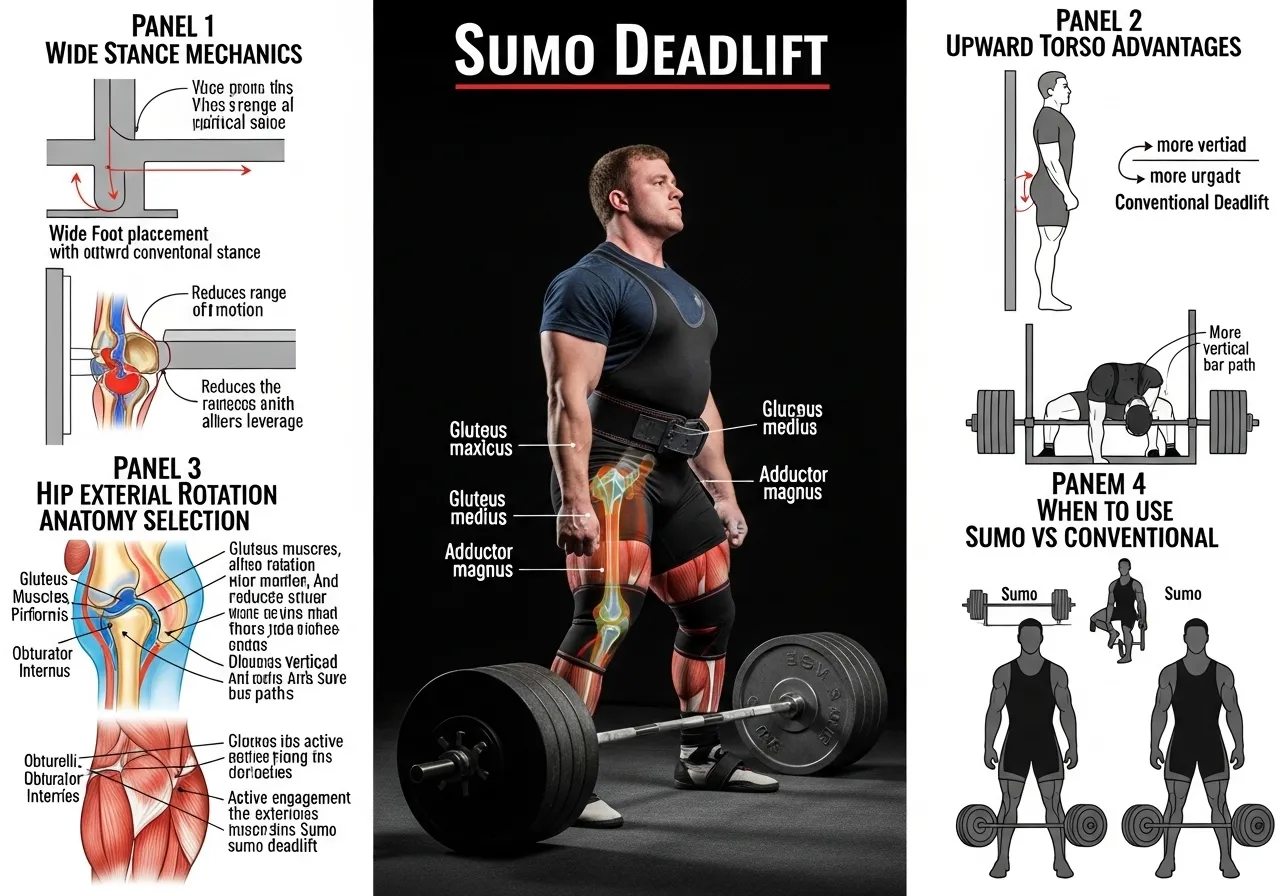 sumo deadlift setup stance width toe angle anatomy selection conventional vs sumo comparison