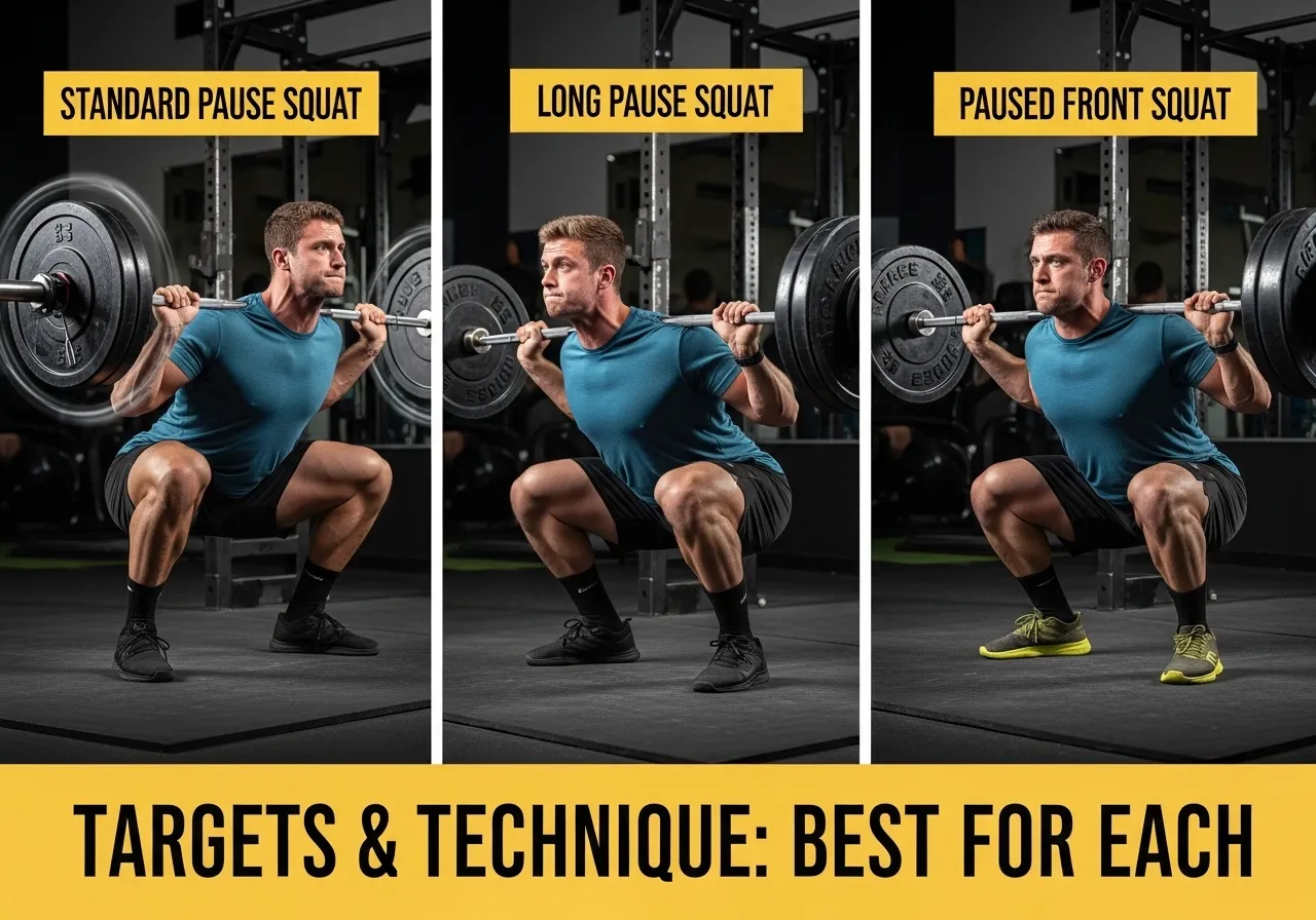 three paused squat variations standard long pause front squat targets technique best for each