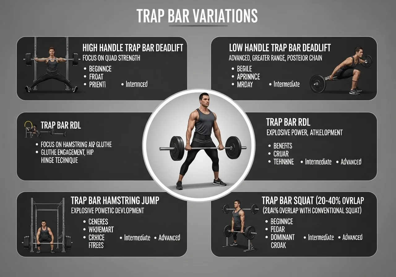trap bar deadlift five variations high low handles RDL jump back squat comparison versatility
