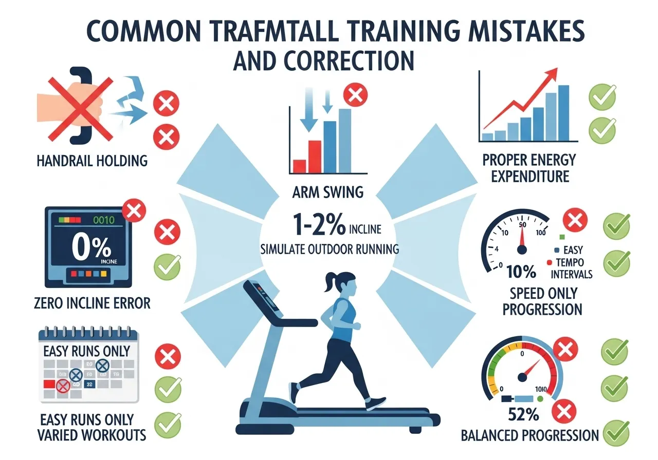treadmill training mistakes handrails zero incline easy runs only speed only progression errors fixes