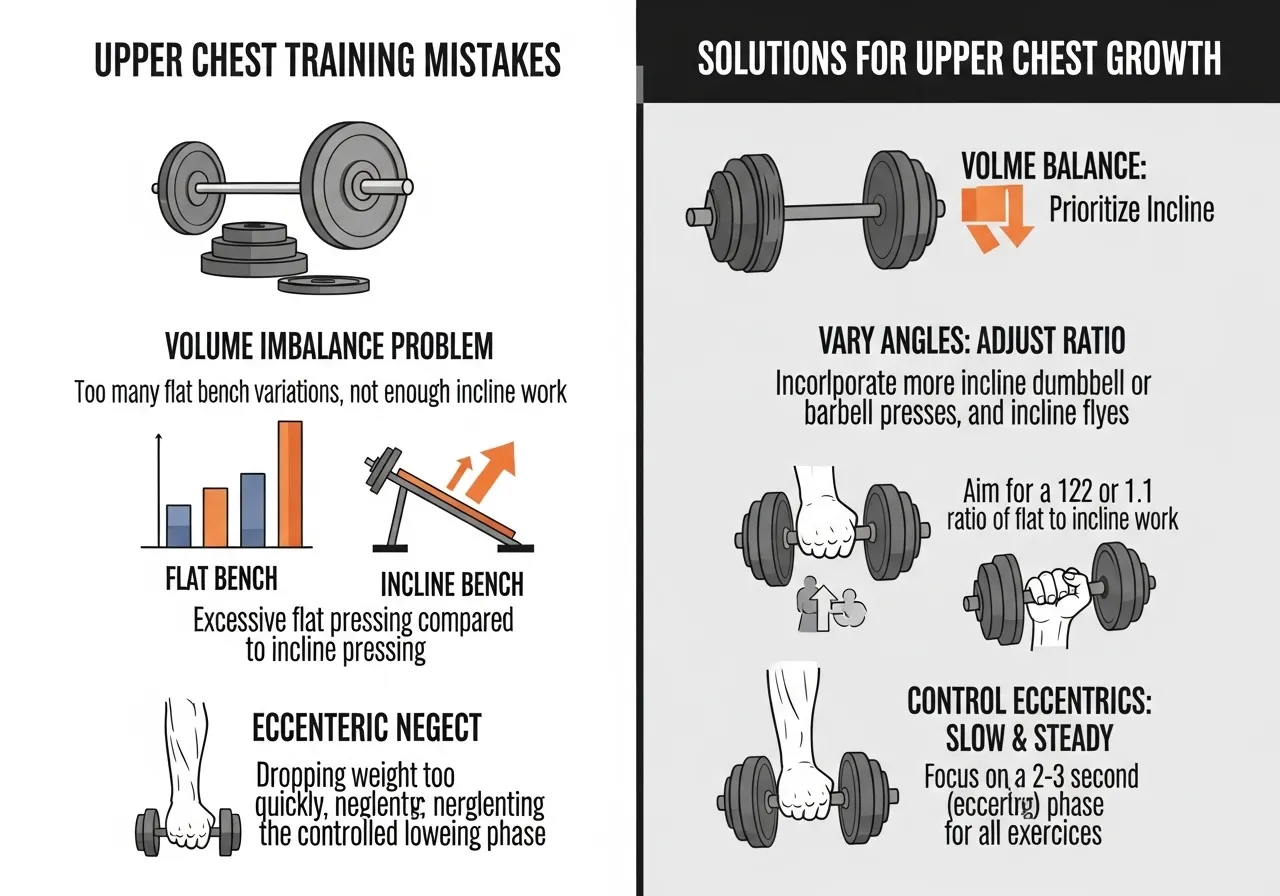 upper chest development mistakes guide showing volume imbalance same angle always flat over incline neglecting eccentric phase corrections