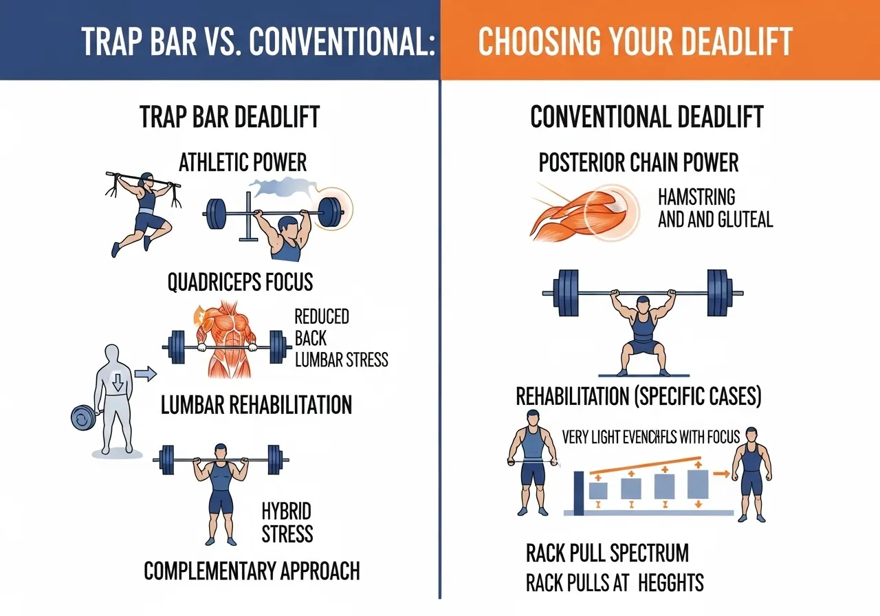 when to use trap bar vs conventional decision framework athletic power lumbar rehabilitation complementary programming