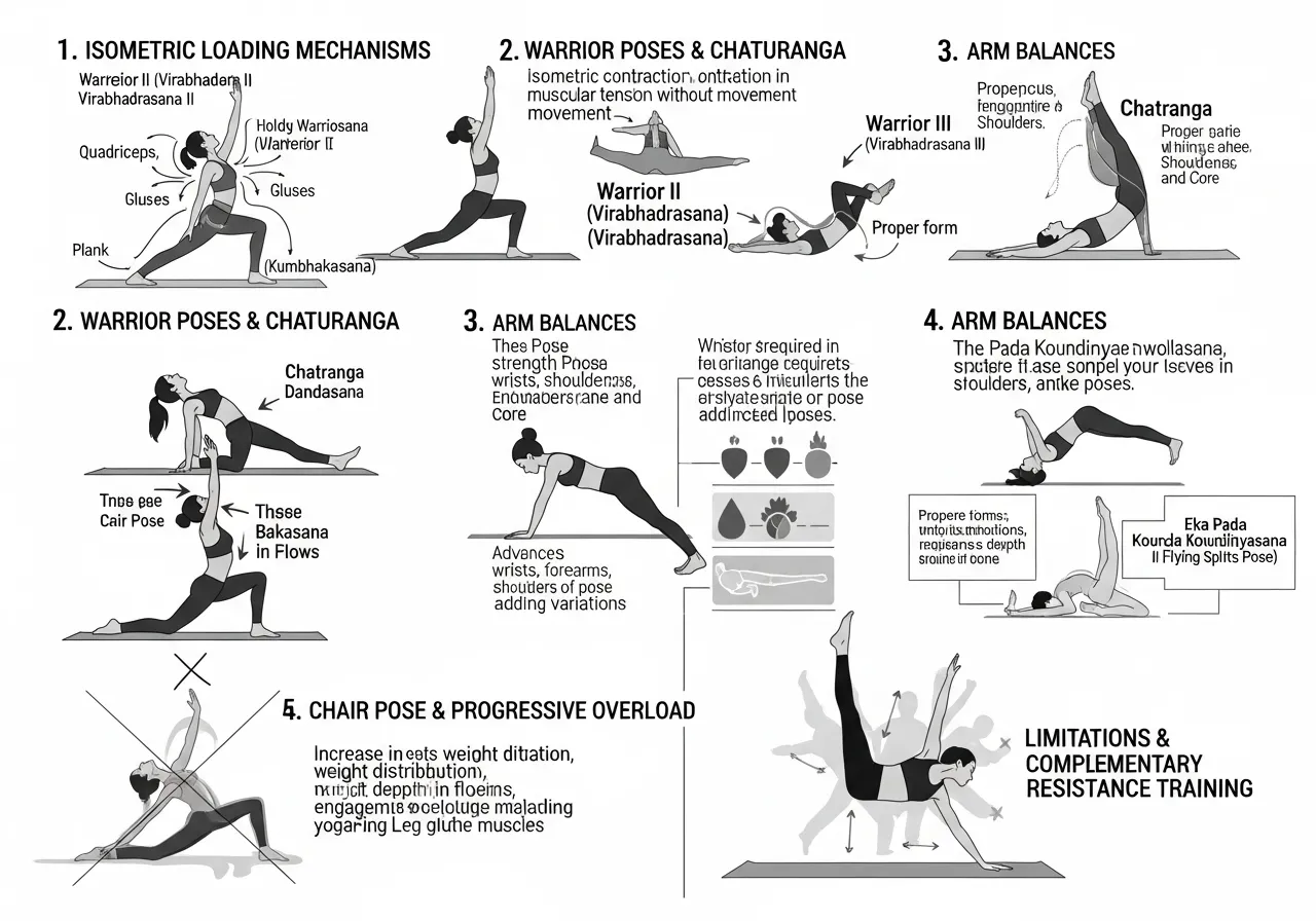 yoga functional strength isometric loading warrior chaturanga arm balance limitations